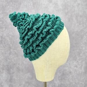 Green Ruffle Christmas Tree Funky Vintage‎ Y2K Crochet Knit Beanie Beret Hat